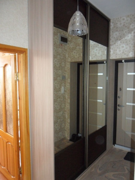Встроенный шкаф-купе 2 двери "кожа коричневая с цветами/зеркало"